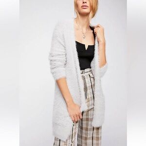 FREE PEOPLE silver cloud faux fur open cardigan - size XS